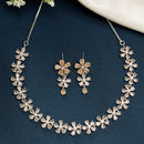 Rhodium Plated Silver Toned Floral Design Orange American Diamond Studded  Necklace With Matching Drop Earrings