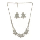 Rhodium Plated Silver Toned Floral Shaped White American Diamond Studded Jewellery Set