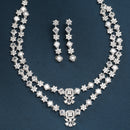 Rhodium Plated Silver Toned Floral Design White AD Studded  Necklace With Matching Drop Earrings