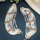 Rhodium Plated with White Pearls Studded Long Chain Attachment for Earrings