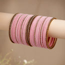 Zeneme Gold-Plated Matte Finish Pink Velvet Cz Studded Bangles Set Of 36