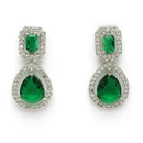 Rhodium Plated Silver Toned Teardrop Shaped Green & White American Diamond Studded Jewellery Set