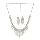 Rhodium Plated Silver Toned Floral White American Diamond Studded Jewellery Set
