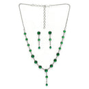 Rhodium Plated Silver Toned Circle Shaped Green American Diamond Studded Jewellery Set