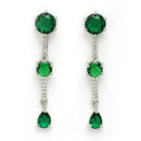 Rhodium Plated Silver Toned Circle Shaped Green American Diamond Studded Jewellery Set