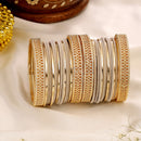 Gold-Plated Matte Finish Grey Velvet Textured Bangles Set Of 30