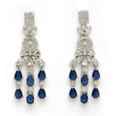 Rhodium Plated Silver Toned Teardrop Shaped Blue & White American Diamond Studded Jewellery Set