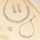 Rhodium Plated Silver Toned Teardrop Shaped White American Diamond Studded Jewellery Sets Combo