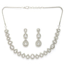 Rhodium Plated Silver Toned Teardrop Shaped White American Diamond Studded Jewellery Set