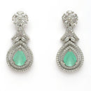 Rhodium Plated Silver Toned Teardrop Shaped Green & White American Diamond Studded Jewellery Set