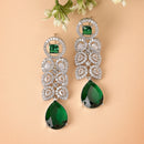 Rhodium Plated Silver Toned with Green American Diamond Small Drop Earrings