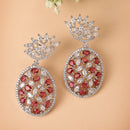 Rhodium Plated Tiny Tear Drops Red & White American diamond Small Drop Earrings