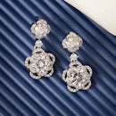 Rhodium Plated with Dual White American Diamonds Drop Earrings