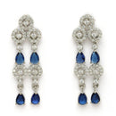 Rhodium Plated Silver Toned Navy Blue & White American Diamond Studded Jewellery Set