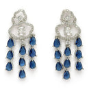 Rhodium Plated Silver Toned Floral Blue & White American Diamond Studded Jewellery Set