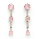 Rhodium Plated Silver Toned Circle Shaped Pink American Diamond Studded Jewellery Set