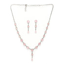 Rhodium Plated Silver Toned Circle Shaped Pink American Diamond Studded Jewellery Set