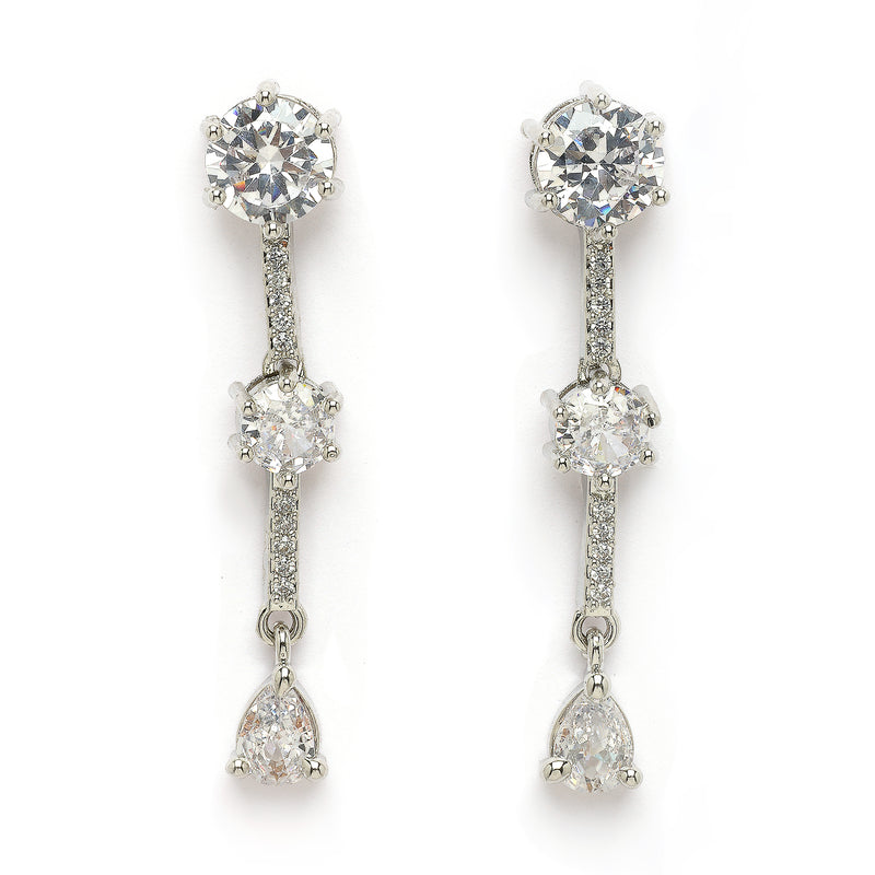 Rhodium Plated Silver Toned Circle Shaped White American Diamond Studded Jewellery Set