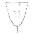 Rhodium Plated Silver Toned Circle Shaped White American Diamond Studded Jewellery Set