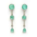 Rhodium Plated Silver Toned Circle Shaped Sea Green American Diamond Studded Jewellery Set