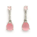 Rhodium Plated Silver Toned Teardrop Shaped Pink & White American Diamond Studded Jewellery Set