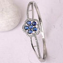 Rhodium Plated Cluster Round Blue AD Contemporary Cuff Bracelet