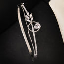 Rhodium Plated Silver Toned White Teardrop American Diamond Studded Cuff Bracelet