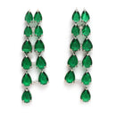 Rhodium Plated Silver Toned Teardrop Shaped Green American Diamond Studded Jewellery Set