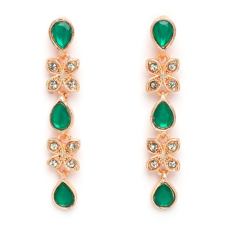 Rose Gold Plated Butterfly Shaped Green Cubic Zirconia Studded Jewellery Set