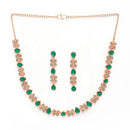 Rose Gold Plated Butterfly Shaped Green Cubic Zirconia Studded Jewellery Set