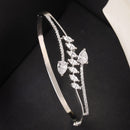 Rhodium Plated Silver Toned  Leaf Design White Teardrop American Diamond Studded Cuff Bracelet