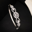 Rhodium Plated Silver Toned Oval & Teardrop White American Diamond Studded Cuff Bracelet