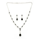 Rhodium Plated Silver Toned Teardrop Shaped Black & White American Diamond Studded Jewellery Set