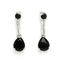 Rhodium Plated Silver Toned Teardrop Shaped Black & White American Diamond Studded Jewellery Set