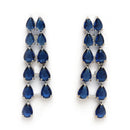 Rhodium Plated Silver Toned Teardrop Shaped Blue American Diamond Studded Jewellery Set