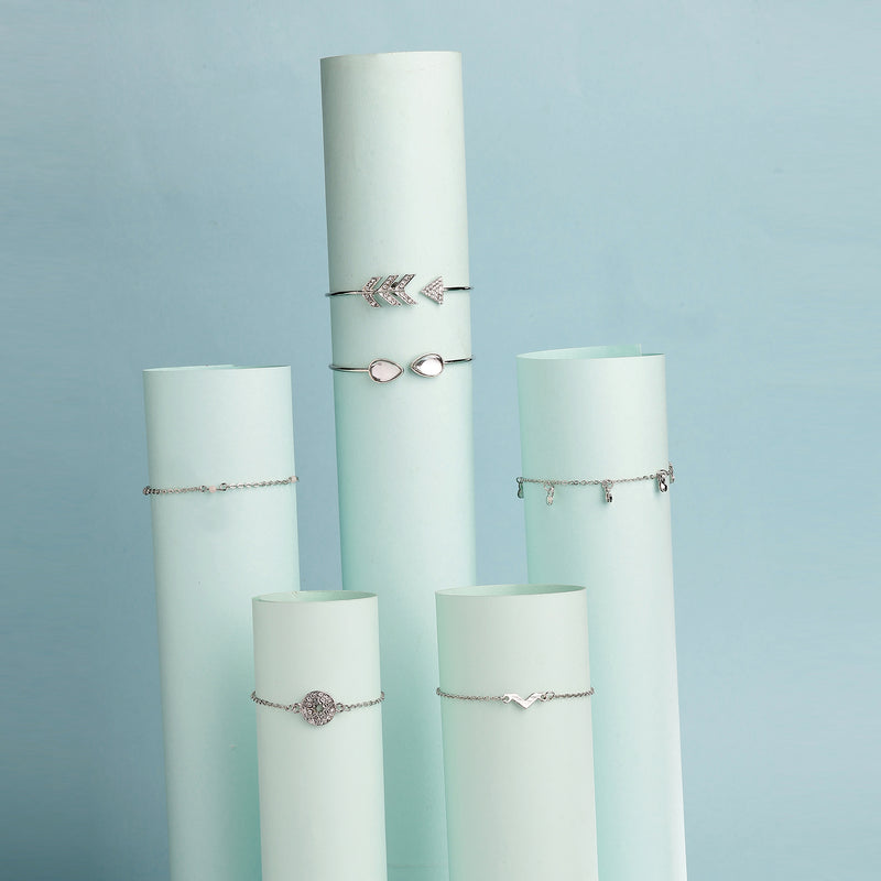 Latest Stylish Multilayer Rhodium Plated Silver Toned Cuff Bracelet