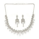 Rhodium Plated Silver Toned White American Diamond Studded Jewellery Set