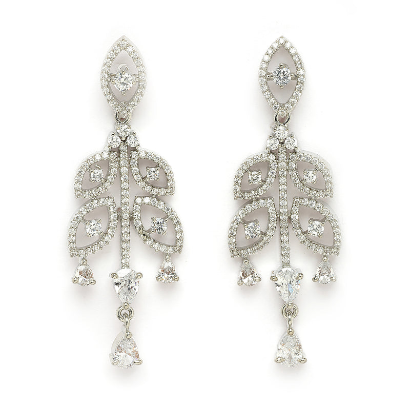 Rhodium Plated Silver Toned White American Diamond Studded Jewellery Set