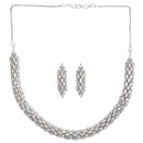 Rhodium-Plated with Silver-Tone & White American Diamond Studded Jewellery Set
