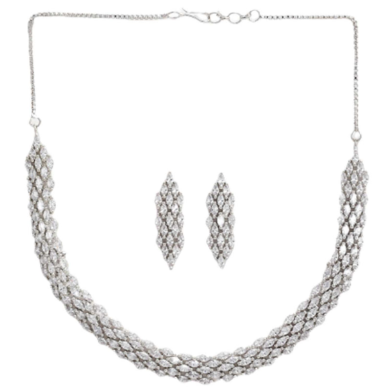 Rhodium-Plated with Silver-Tone & White American Diamond Studded Jewellery Set