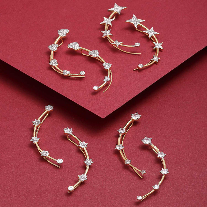 Gold Plated Elegant Star & Pearl Ear Climber Ear Cuffs