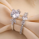 Set of 2 Rhodium Plated AD Shimmer Leaf Adjustable Ring Combo for Women & Girls