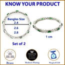 ZENEME Set of 2 Rhodium Plated Green Square Halo AD Bangles for Women & Girls (2.4)