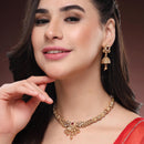 ZENEME Gold Plated Traditional Pearl Cluster Necklace with Matching Earring Antique Jewellery Set For Women & Girls Gold Toned Necklace Set For Woman