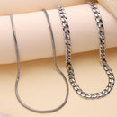 Silver Plated Snake & Cuban Link Chain Combo for Men & Boys