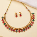 ZENEME Gold Plated Temple Necklace Earrings Set for Women Traditional Temple Heart Motif with Red & Green Gold Toned CZ Stones Jewellery Set For Girls