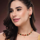 ZENEME Gold Plated AD Dual Teardrop Sunburst Necklace with Matching Earring Jewellery Set For Women & Girls Gold Toned Necklace Set For Woman