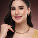 ZENEME Gold Plated AD Traditional Minimal Round Kundan Floral Necklace with Matching Earring Jewellery Set For Women & Girls Gold Toned Necklace Set For Woman