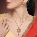 ZENEME Gold Plated Pink Beaded Floral Pendant Necklace Set with Earrings for Women & Girls