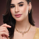 ZENEME Gold Plated AD Kundan Floral Pearl Drop Necklace with Matching Earring Jewellery Set For Women & Girls Gold Toned Necklace Set For Woman